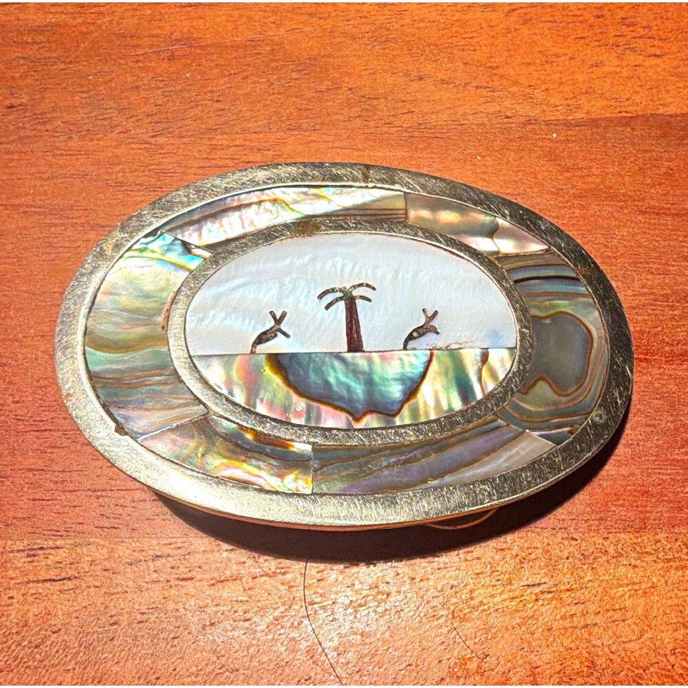 Hecho En Mexico Western Americana Oval Abalone/Mother of Pearl Inlay Buckle